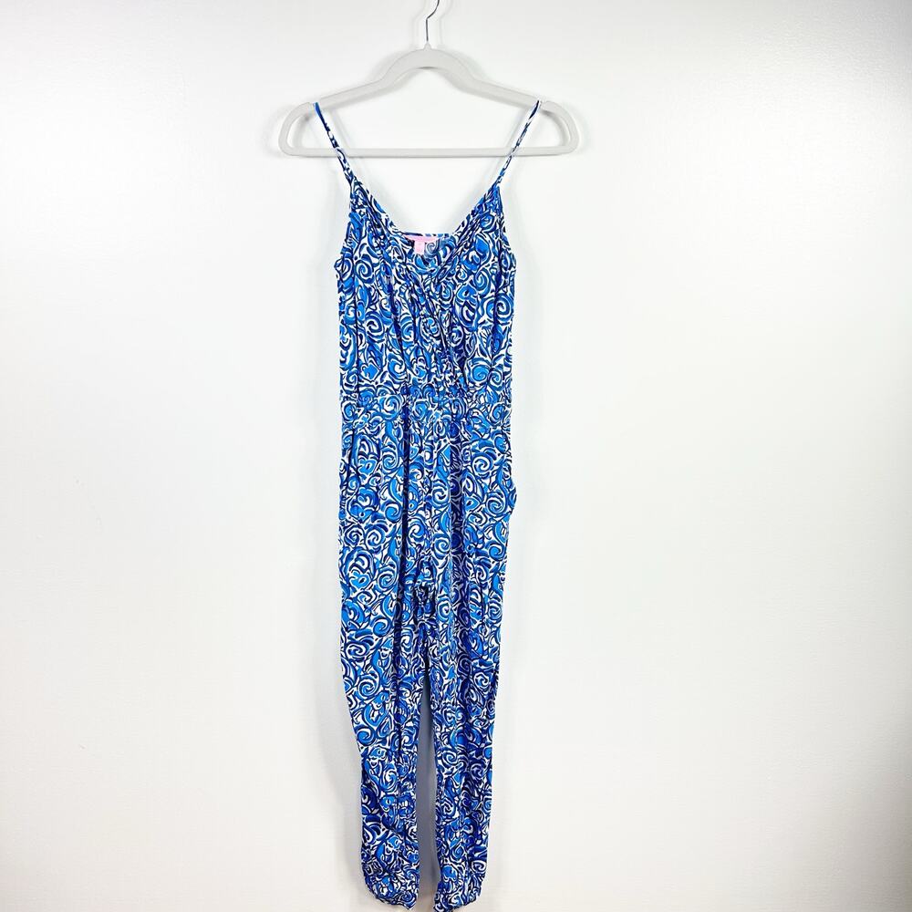 Lilly Pulitzer Melba Jumpsuit Blue Floral Chasing Tails Print Size XS